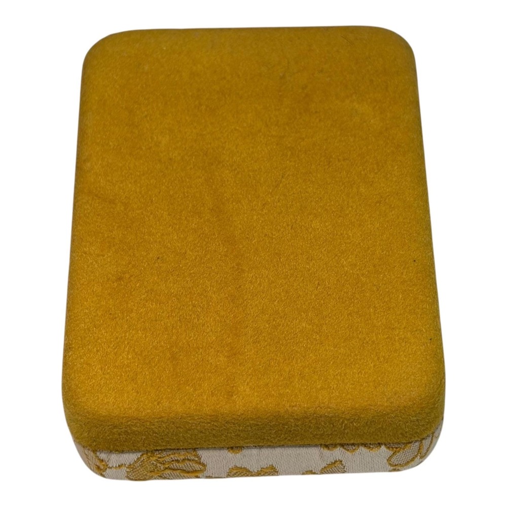 Vtg Mid Century Brocade Jewelry Box Gold Floral Fabric Yellow‎ Velvet Case Retro - Picture 4 of 9